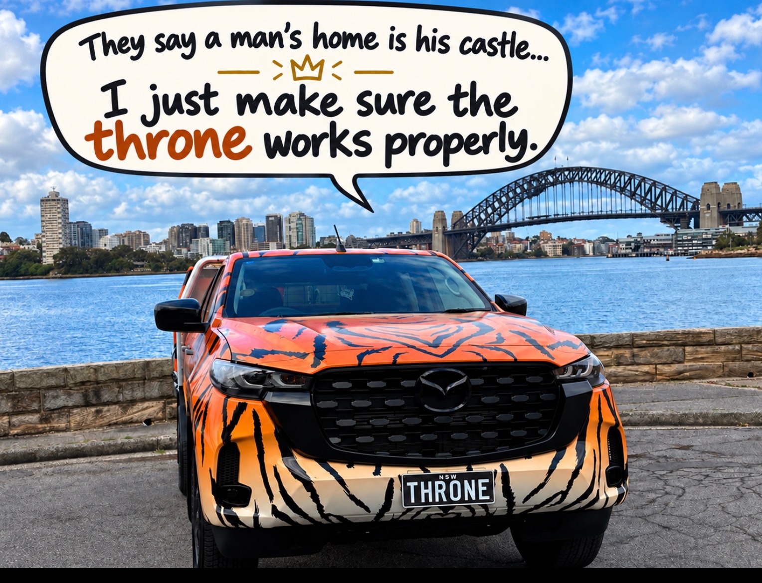 Darling Street Plumbing tiger ute by Sydney Harbour — a man's home is his castle, I just make sure the throne works properly